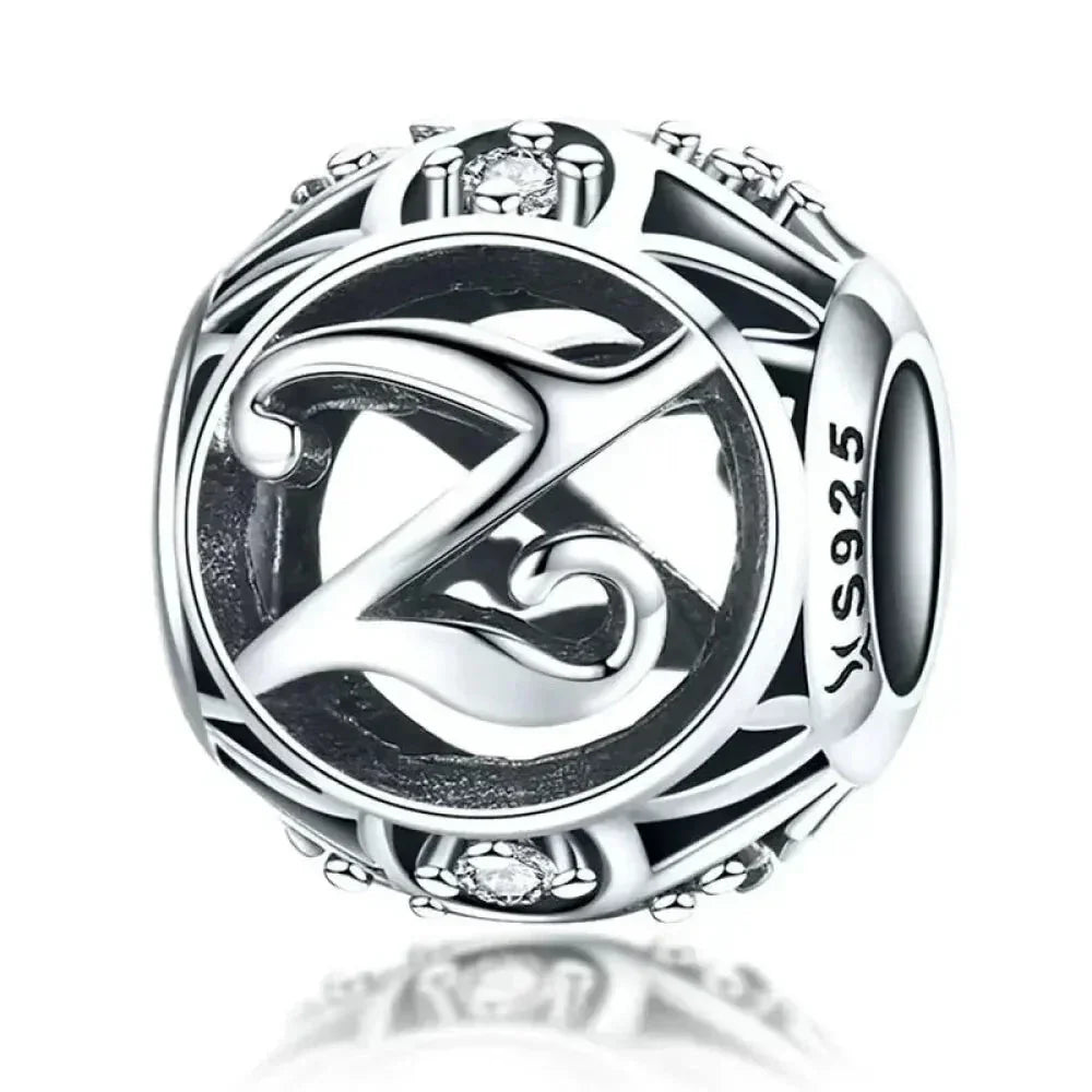 Perle breloque initiale en argent sterling 925