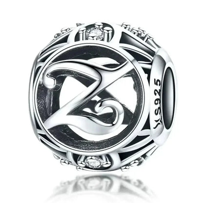 Perle breloque initiale en argent sterling 925
