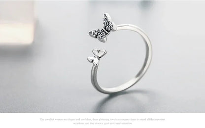 Bague ouverte papillon en argent sterling 925 avec zircons cubiques