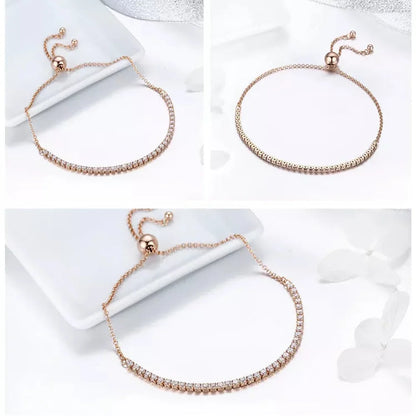 Bracelet de tennis en argent sterling avec oxydes de zirconium – Plaqué or 14K, réglable