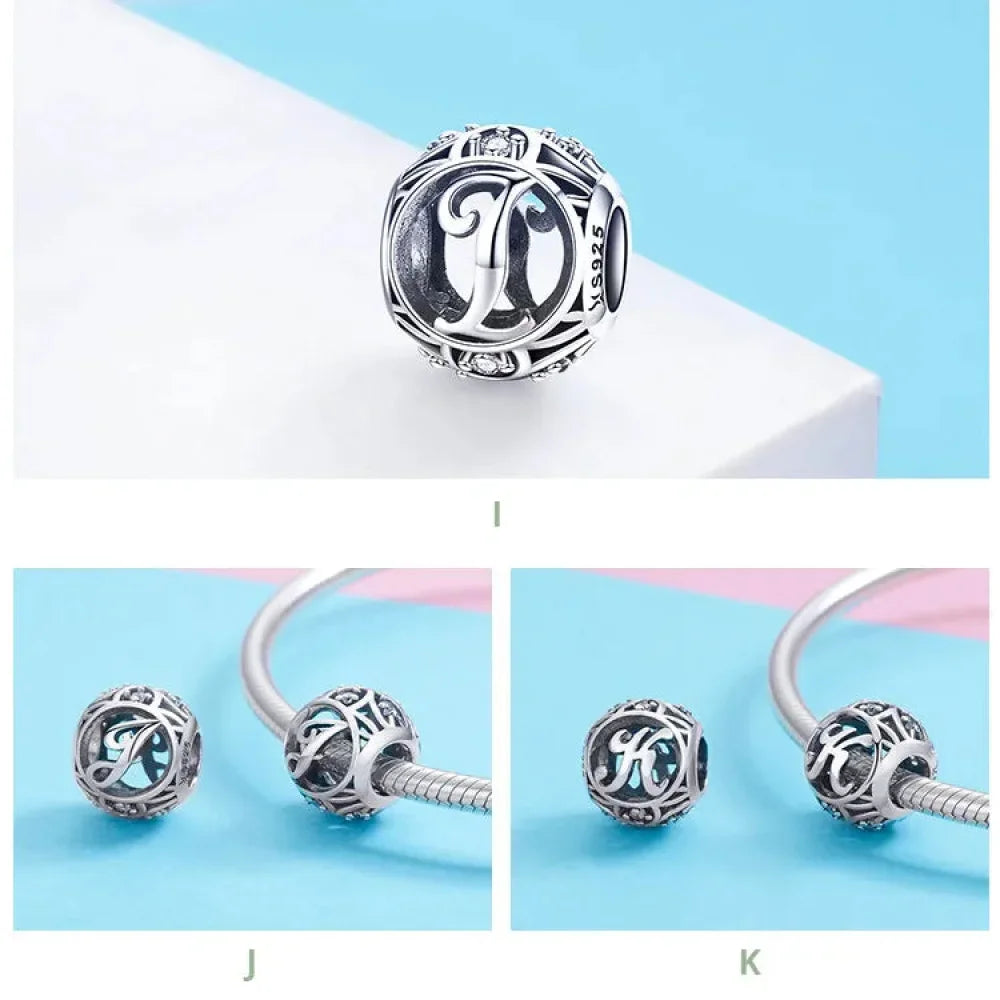 Perle breloque initiale en argent sterling 925
