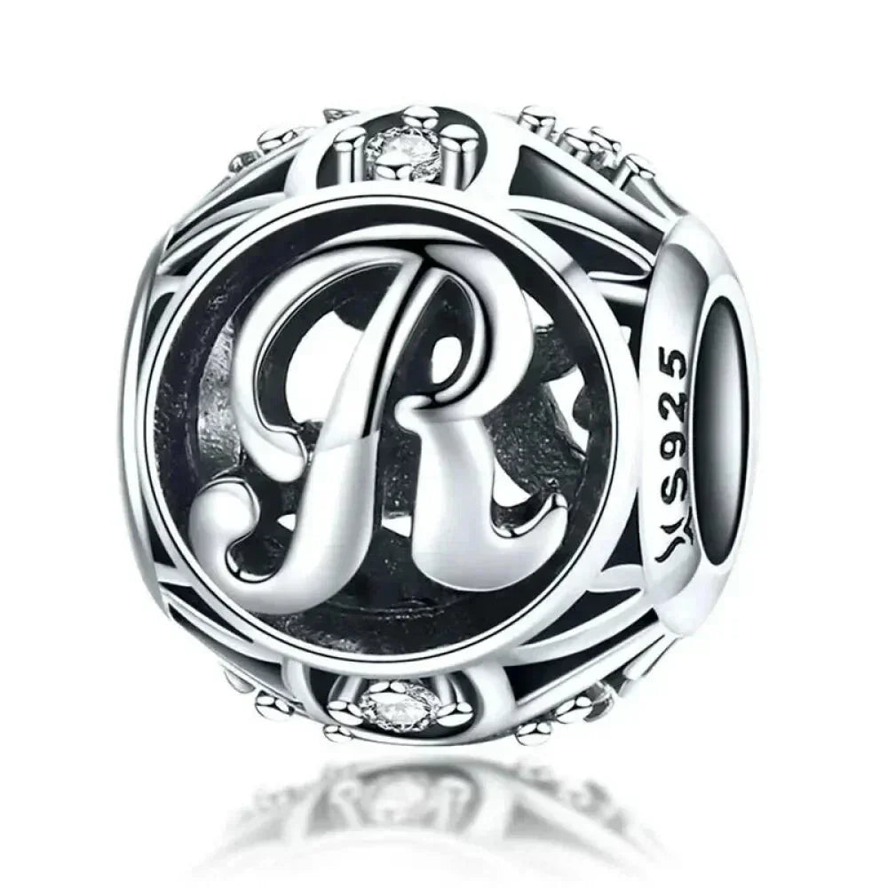 Perle breloque initiale en argent sterling 925
