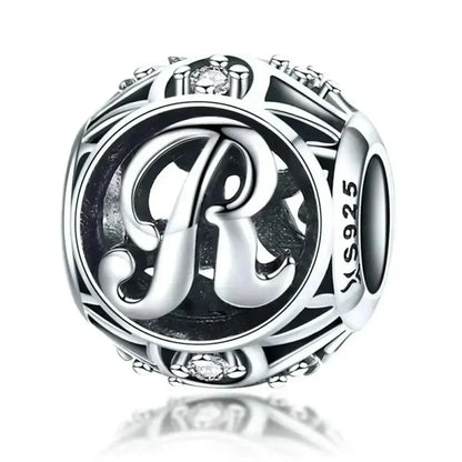 Perle breloque initiale en argent sterling 925