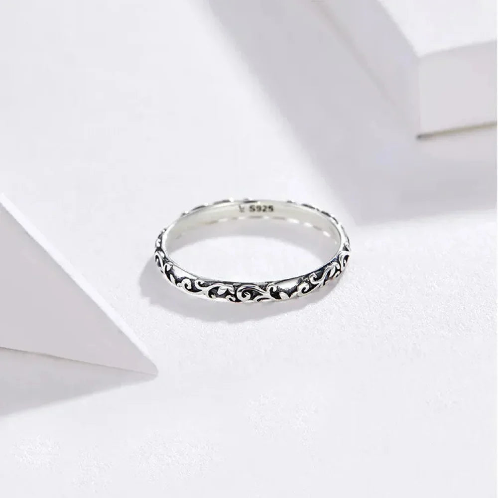 Bague fleurie gaufrée vintage en argent sterling 925