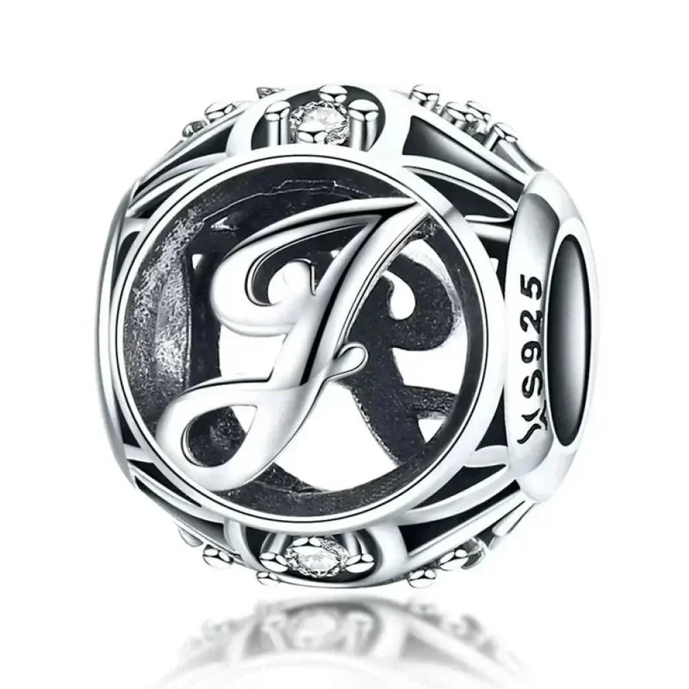 Perle breloque initiale en argent sterling 925