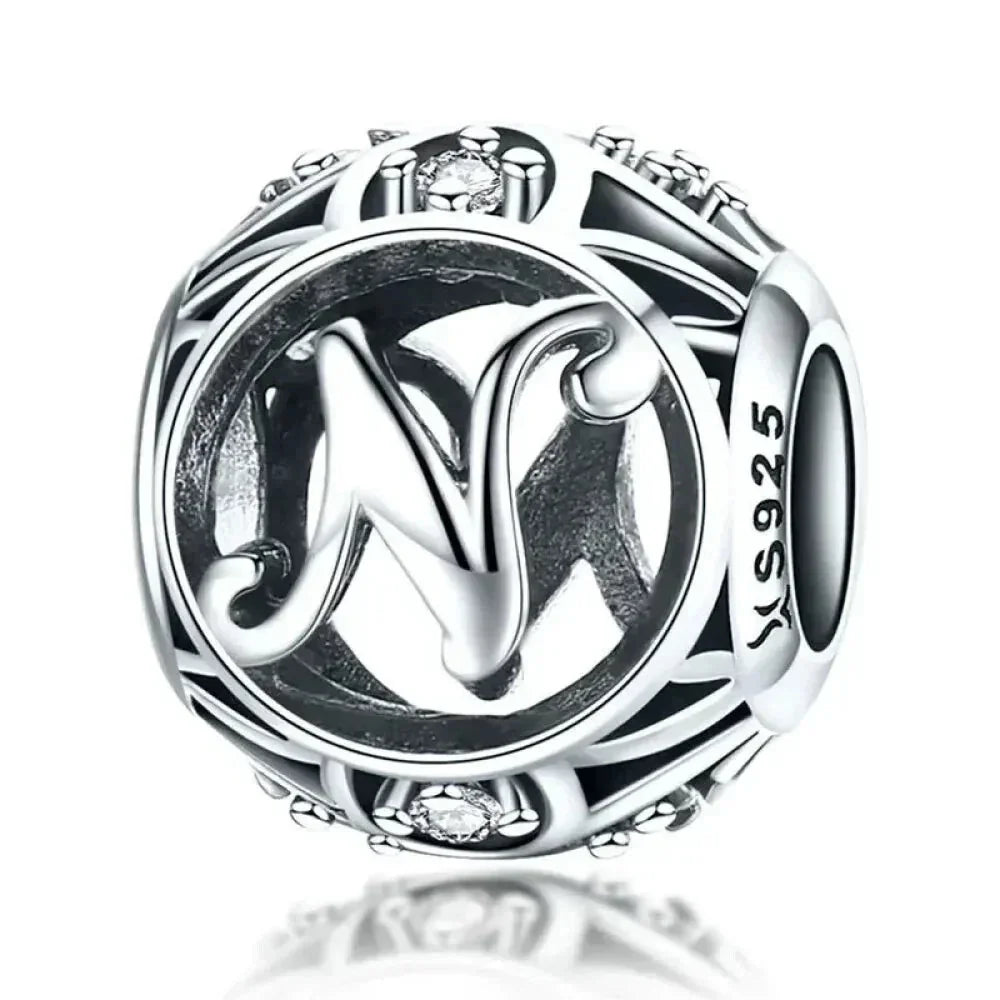 Perle breloque initiale en argent sterling 925