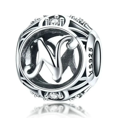 Perle breloque initiale en argent sterling 925