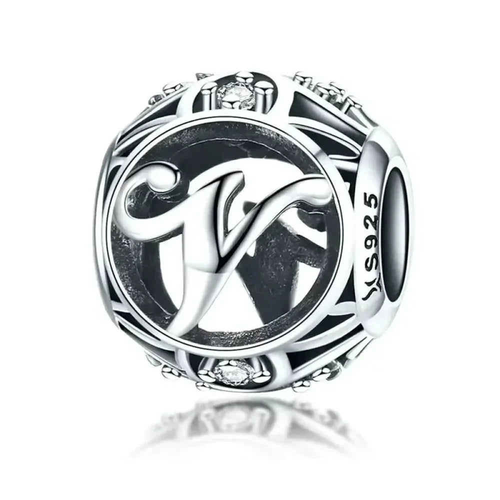 Perle breloque initiale en argent sterling 925