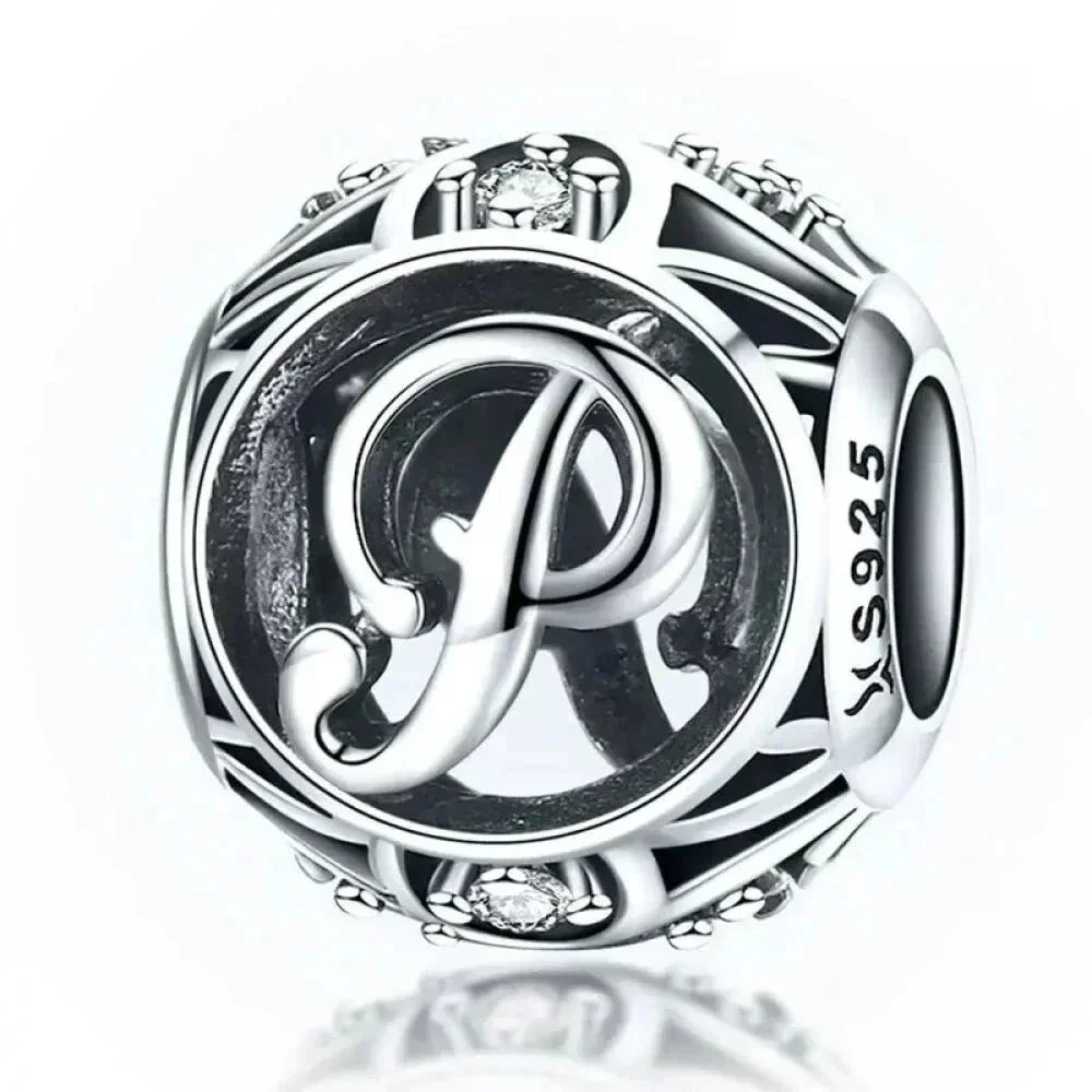 Perle breloque initiale en argent sterling 925