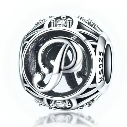 Perle breloque initiale en argent sterling 925