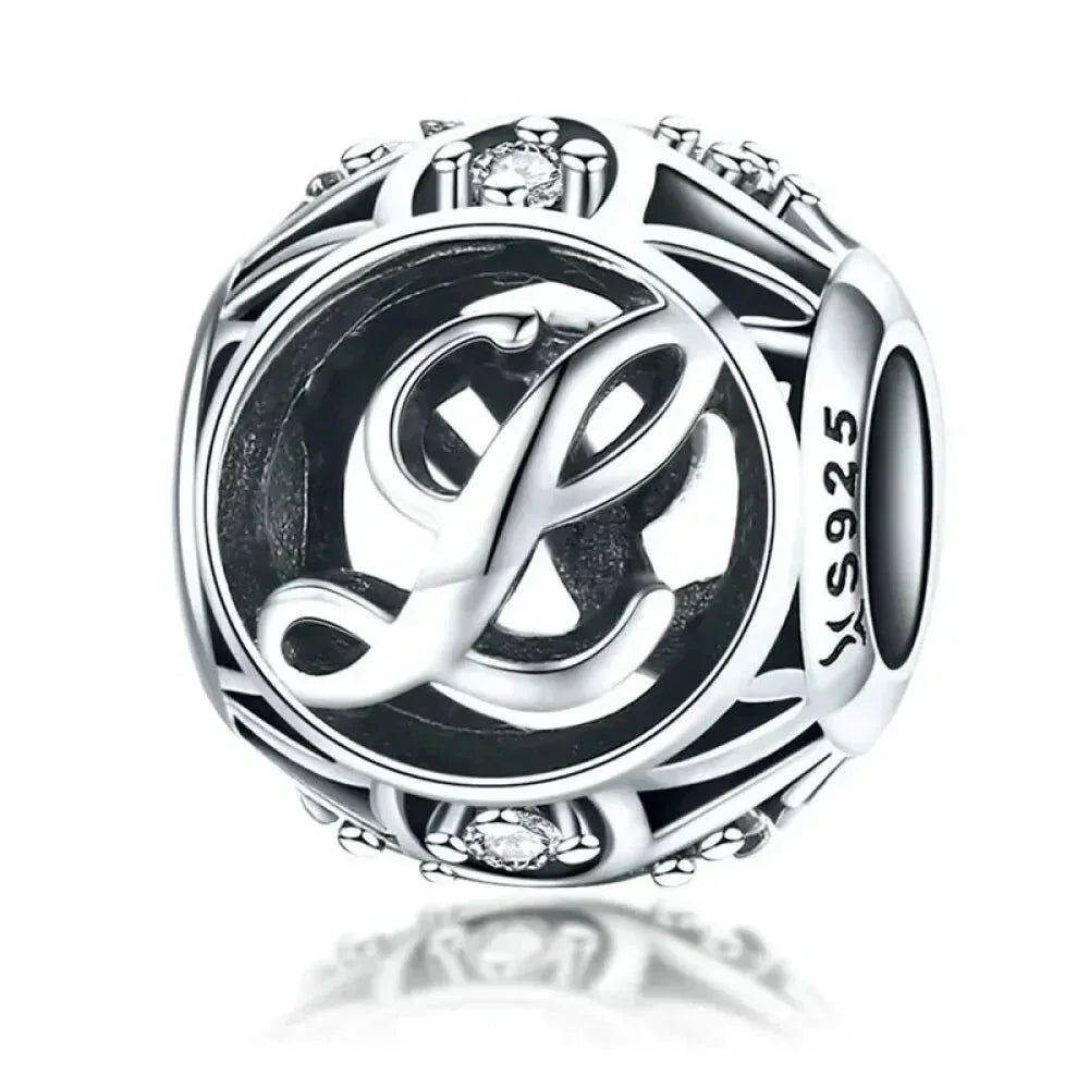 Perle breloque initiale en argent sterling 925