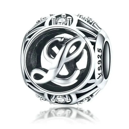 Perle breloque initiale en argent sterling 925