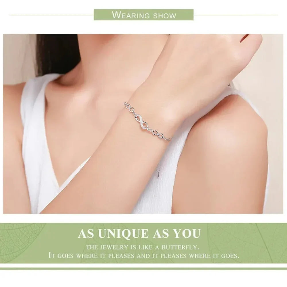 Bracelet infini en argent sterling avec oxydes de zirconium – Ajustable