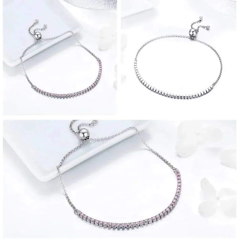 Bracelet de tennis en argent sterling avec oxydes de zirconium – Plaqué or 14K, réglable