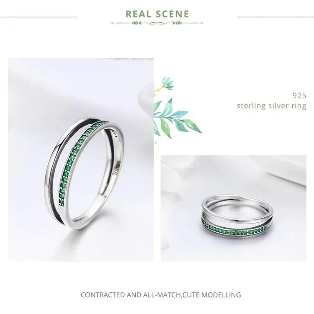 Bague en argent sterling 925 avec double cercle et oxydes de zirconium noirs et clairs