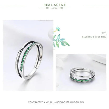 Bague en argent sterling 925 avec double cercle et oxydes de zirconium noirs et clairs