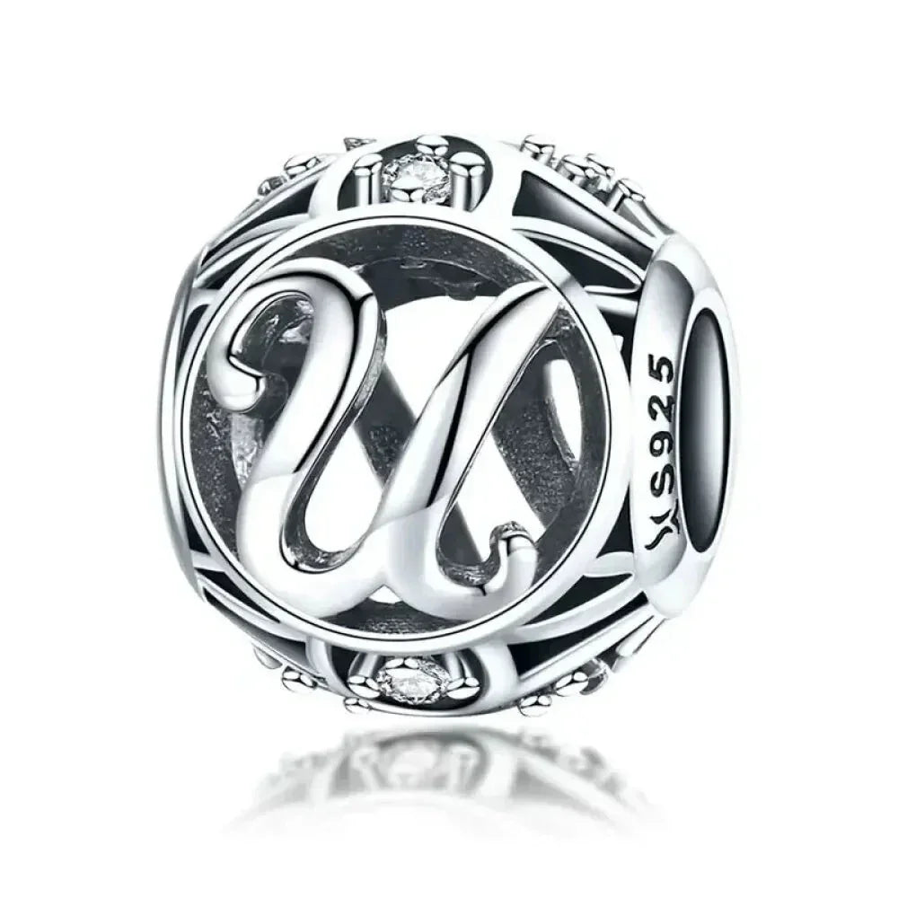 Perle breloque initiale en argent sterling 925
