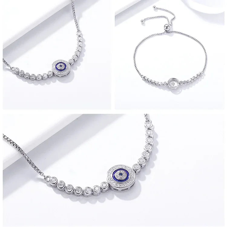 Bracelet tennis œil grec en argent sterling avec zircone cubique – Ajustable