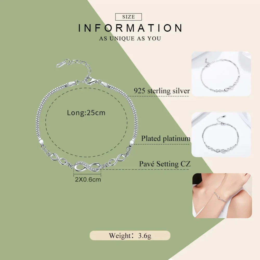 Bracelet infini en argent sterling avec oxydes de zirconium – Ajustable