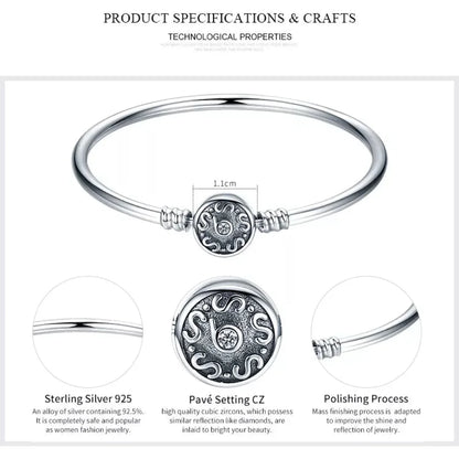 Bracelet jonc en chaîne serpent en argent sterling avec pavé de zircones cubiques