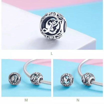 Perle breloque initiale en argent sterling 925