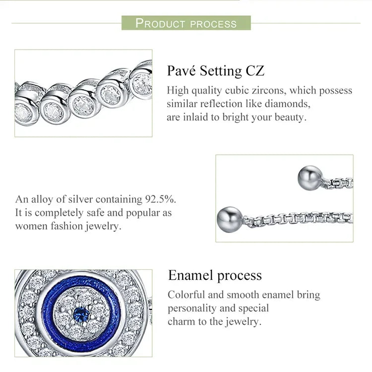 Bracelet tennis œil grec en argent sterling avec zircone cubique – Ajustable