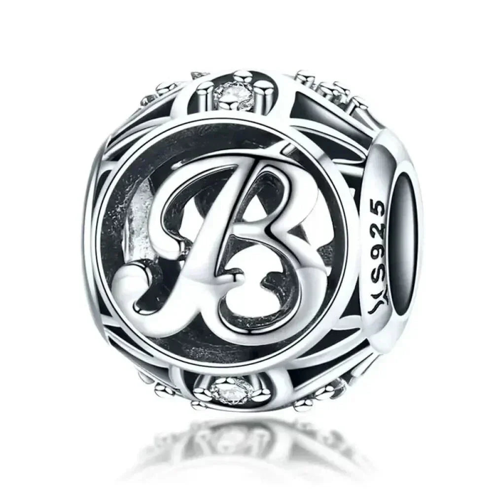 Perle breloque initiale en argent sterling 925