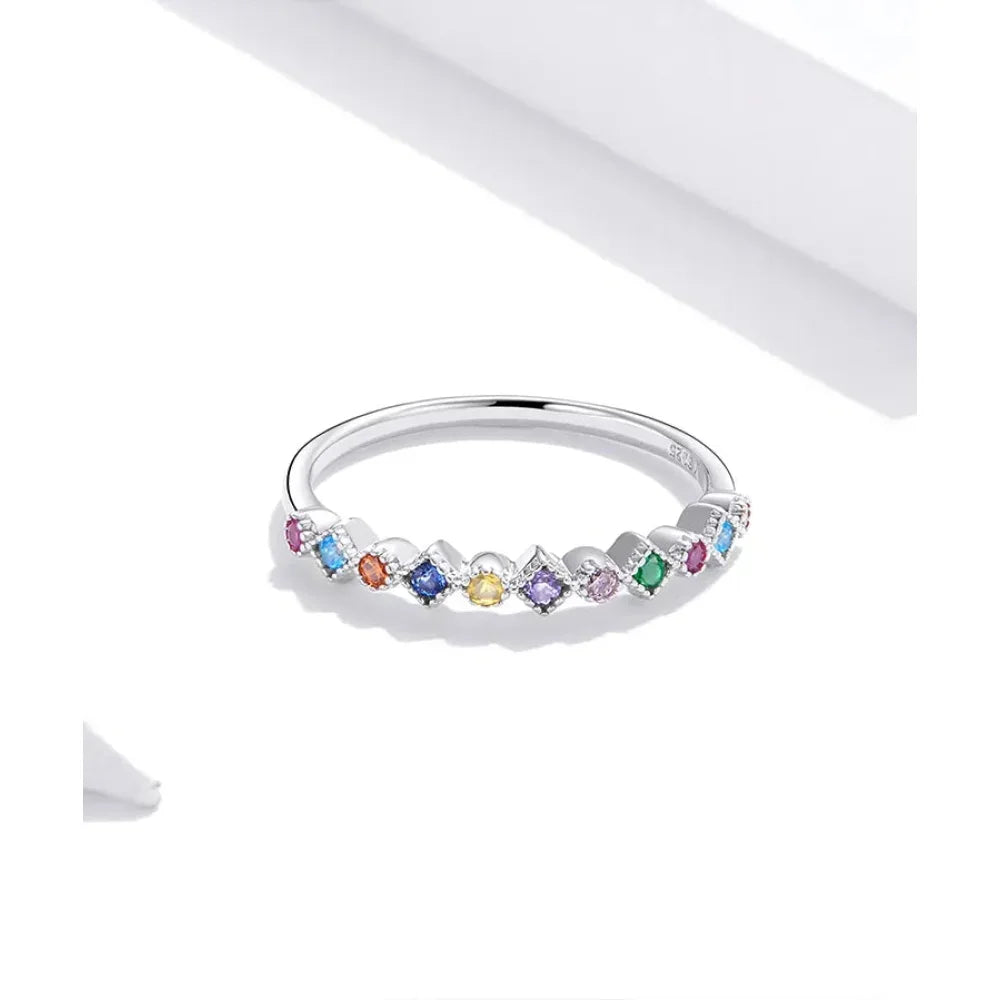 Bague Bande Arc-en-ciel en Argent Sterling 925 avec Zircones Cubiques