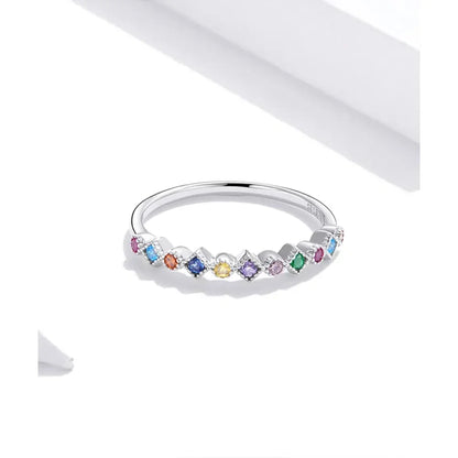 Bague Bande Arc-en-ciel en Argent Sterling 925 avec Zircones Cubiques