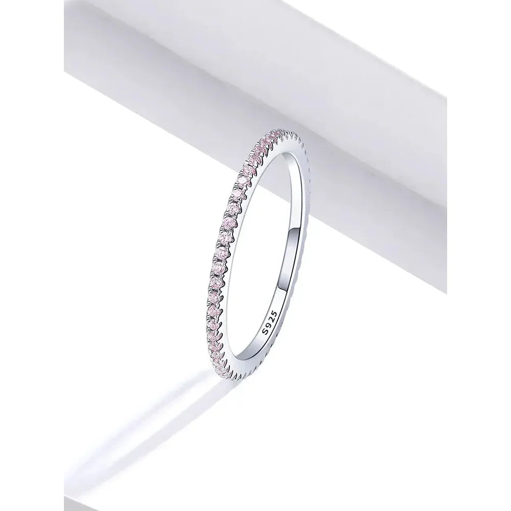 Bagues empilables en argent sterling 925 avec diamants simulés en oxyde de zirconium, plaquées platine pour femmes