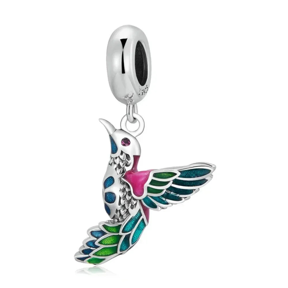 Charme printanier - Pendentif Fleur et Oiseau en Argent Sterling pour Bracelets