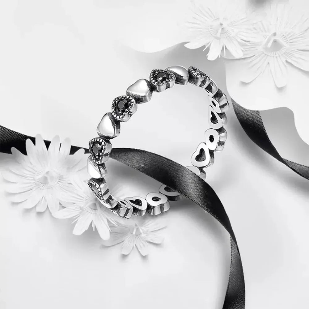 Bague en argent sterling 925 avec étoiles et cœurs