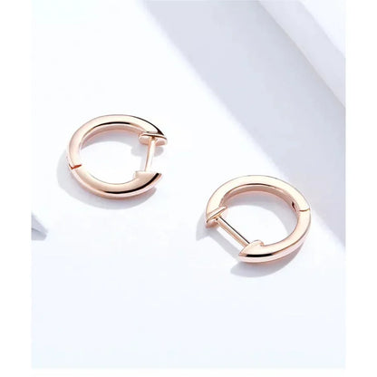 Boucles d'oreilles créoles en argent sterling véritable - Couleur or rose élégante - Bijoux de mode pour femmes SCE808