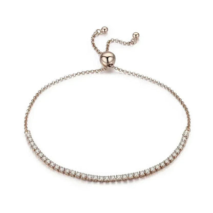 Bracelet de tennis en argent sterling avec oxydes de zirconium – Plaqué or 14K, réglable