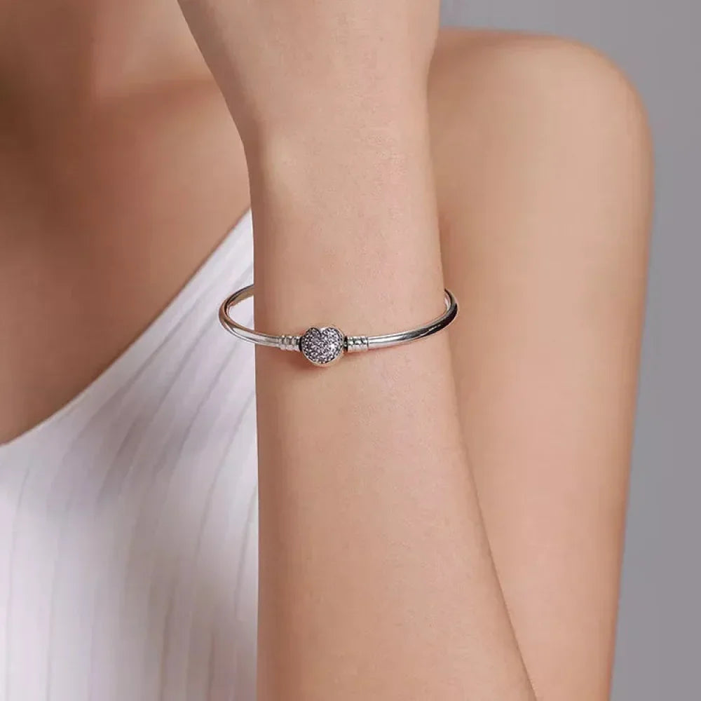 Bracelet jonc en chaîne serpent en argent sterling avec pavé de zircones cubiques