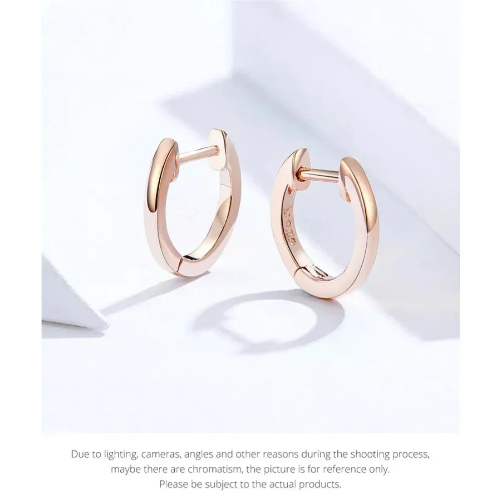 Boucles d'oreilles créoles en argent sterling véritable - Couleur or rose élégante - Bijoux de mode pour femmes SCE808