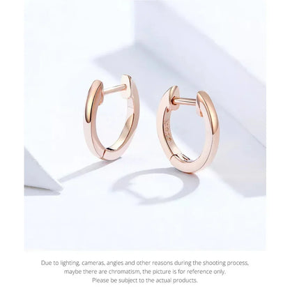 Boucles d'oreilles créoles en argent sterling véritable - Couleur or rose élégante - Bijoux de mode pour femmes SCE808
