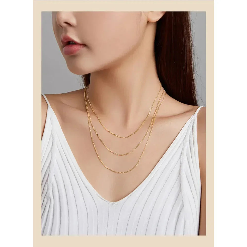Collier chaîne basique en argent sterling 925 couleur or véritable - Sca016