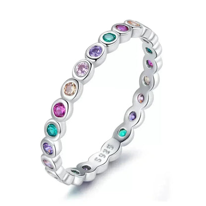 Bague Bande Arc-en-ciel en Argent Sterling 925 avec Zircones Cubiques