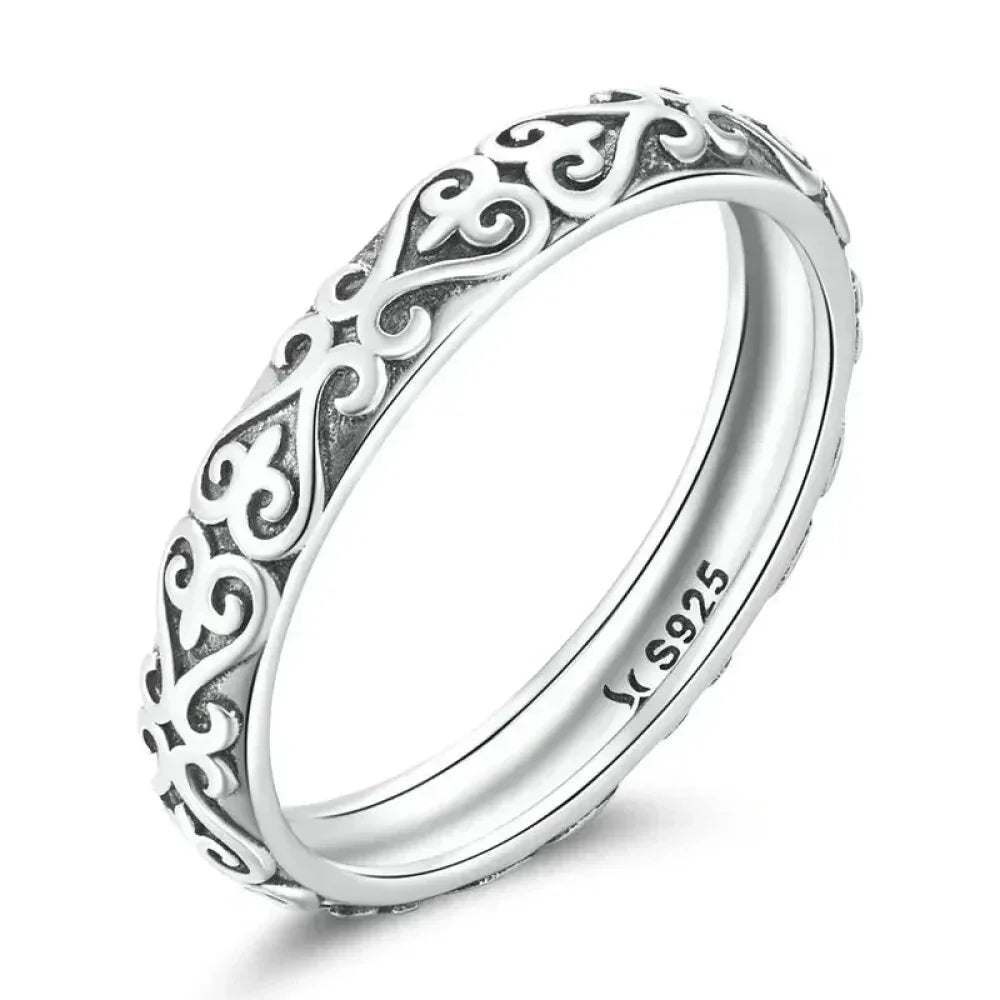 Bague fleurie gaufrée vintage en argent sterling 925