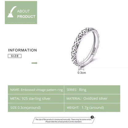 Bague fleurie gaufrée vintage en argent sterling 925
