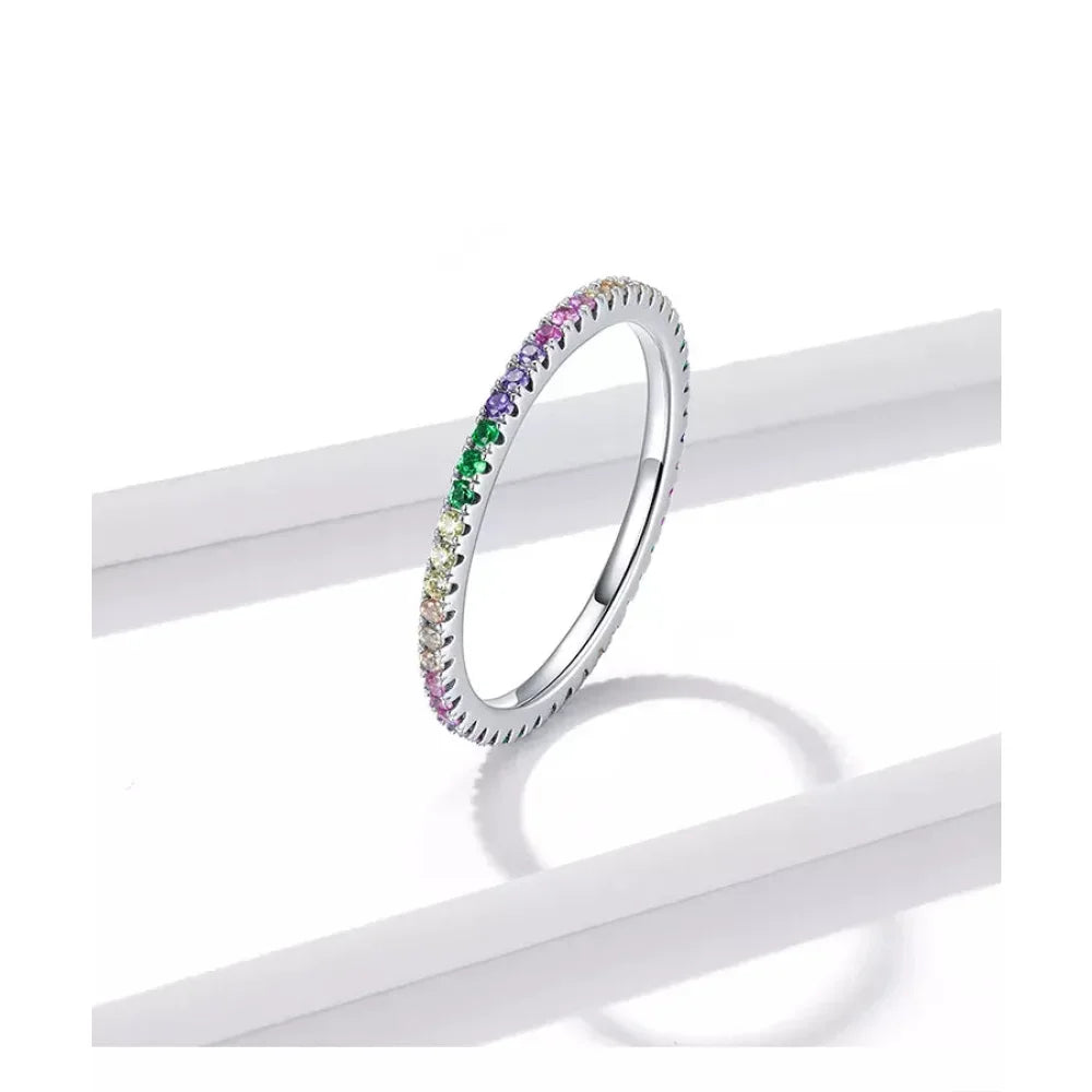 Bague Bande Arc-en-ciel en Argent Sterling 925 avec Zircones Cubiques