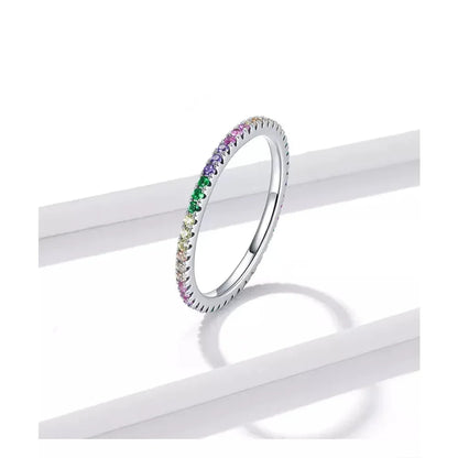 Bague Bande Arc-en-ciel en Argent Sterling 925 avec Zircones Cubiques