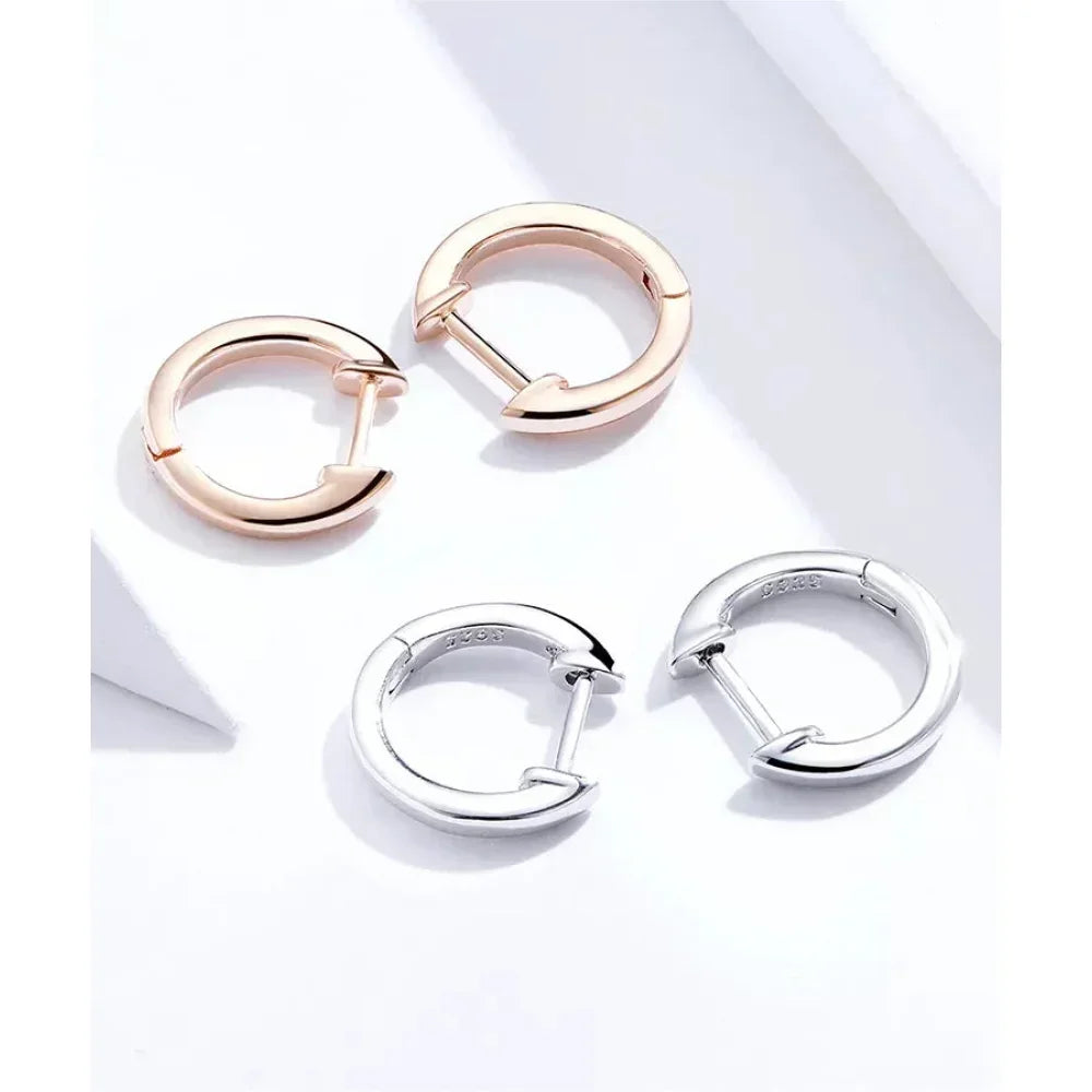 Boucles d'oreilles créoles en argent sterling véritable - Couleur or rose élégante - Bijoux de mode pour femmes SCE808