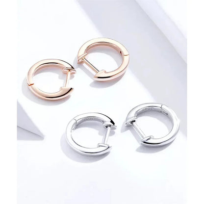 Boucles d'oreilles créoles en argent sterling véritable - Couleur or rose élégante - Bijoux de mode pour femmes SCE808