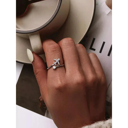 Bague ouverte en argent sterling 925 avec avion volant en zircone cubique