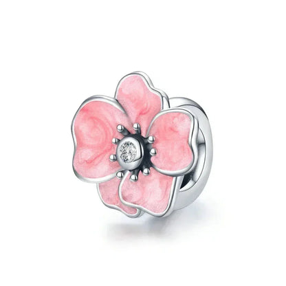 Pendentif en argent sterling 925 avec oiseaux colorés, fleurs, feuilles en oxyde de zirconium - Breloque pour bracelets et colliers