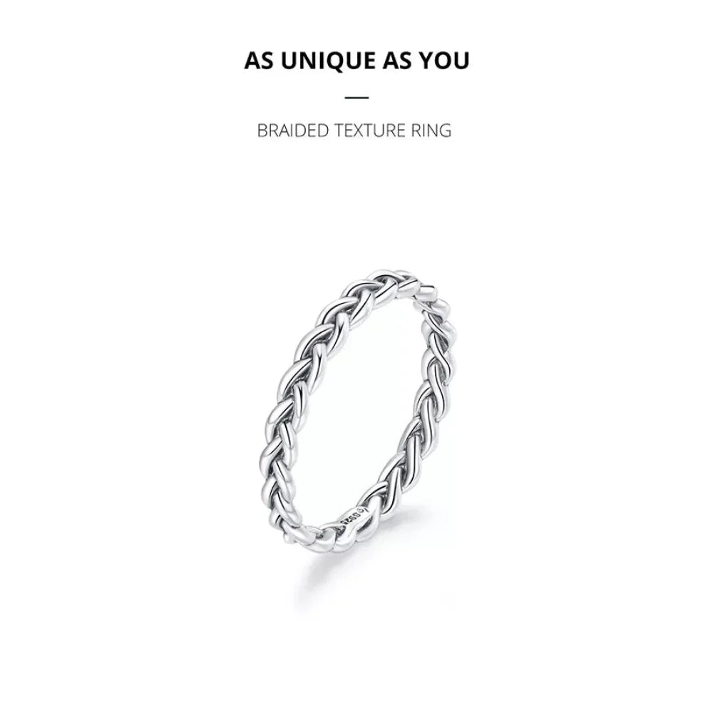 Bagues empilables en argent sterling 925 torsadées à texture tressée - Bijoux raffinés