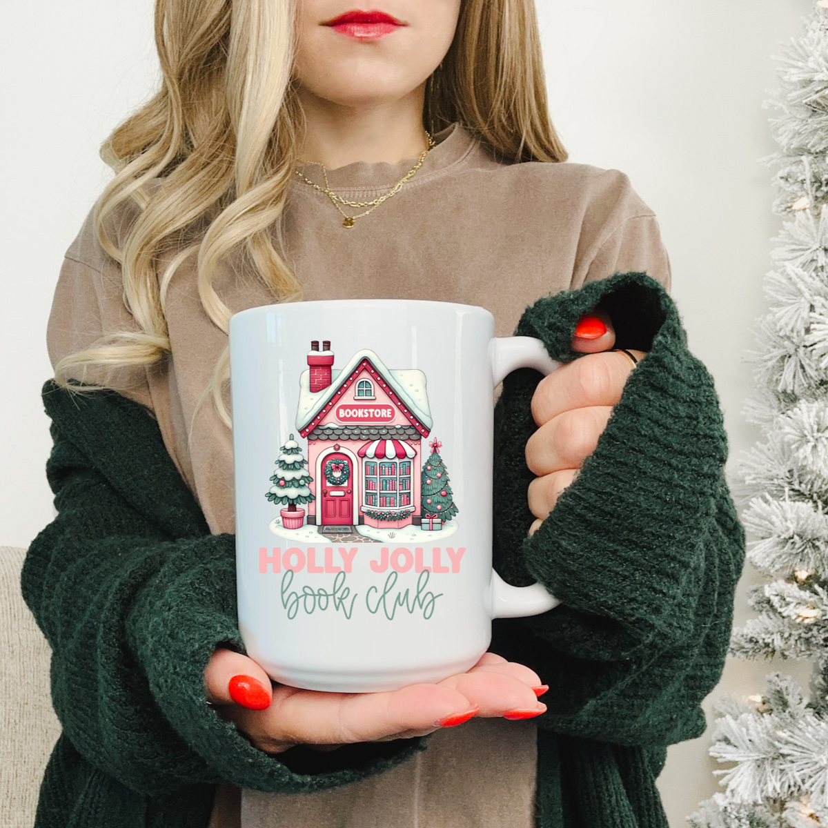 Tasse en céramique du club de lecture Holly Jolly | Livresque | Tasse de Noël | Tasse livre