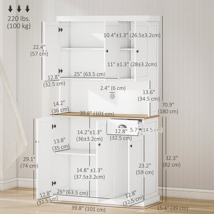 Armoire de rangement de cuisine Denver 180 cm avec huche - Blanc/Chêne